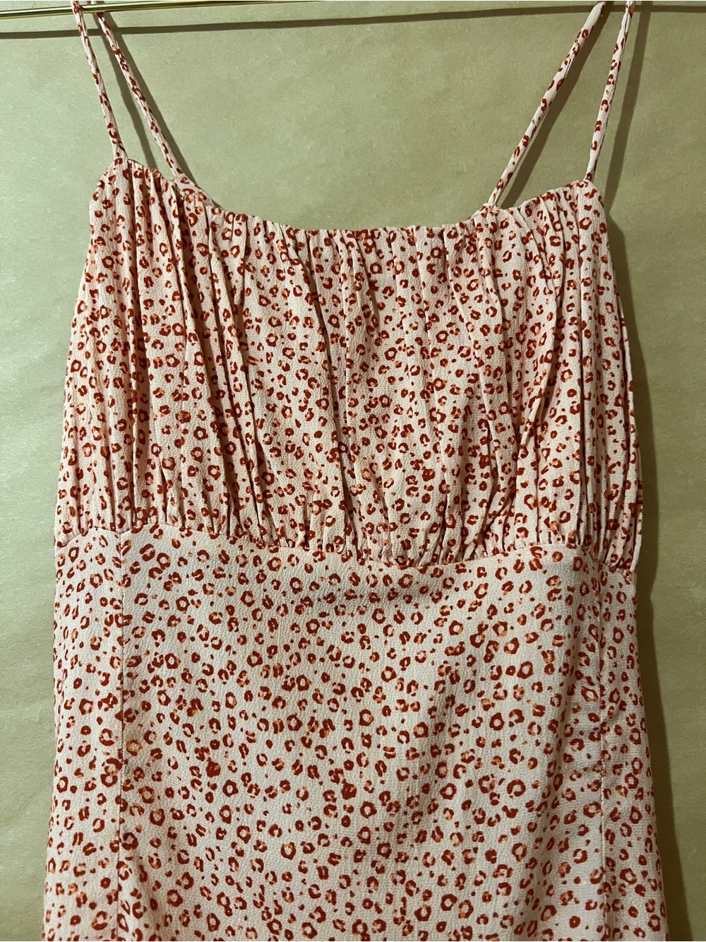 Free People | NWT Jamie Mini Dress Peach Leopard Print Ruched Tie Back Size S - Picture 7 of 12